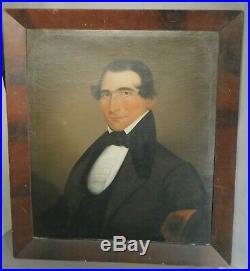 Antique Early American Folk Art Portrait handsome Man Empire Picture Frame 1840