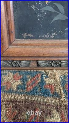 Antique Early Country Framed Metal Tin Floral Oil Painting 19