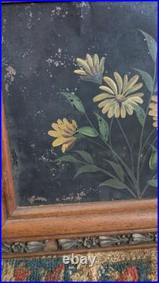 Antique Early Country Framed Metal Tin Floral Oil Painting 19 Antique Early Country Framed Metal Tin Floral Oil Painting 19