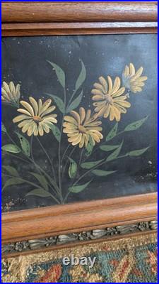 Antique Early Country Framed Metal Tin Floral Oil Painting 19