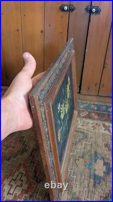 Antique Early Country Framed Metal Tin Floral Oil Painting 19