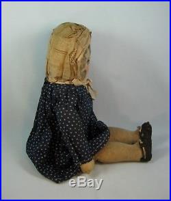 Antique Early Primitive Cloth Folk Art Rag Doll Drawn Oil Painted Face 20