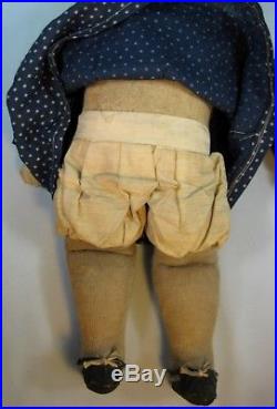 Antique Early Primitive Cloth Folk Art Rag Doll Drawn Oil Painted Face 20