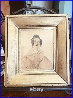 Antique English 19thC Folk Art Portrait Miniature Painting of Lady Dated 1835/36