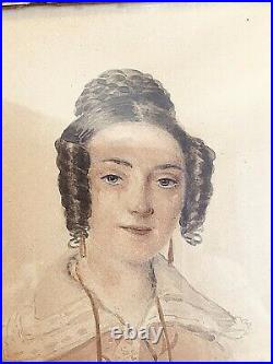 Antique English 19thC Folk Art Portrait Miniature Painting of Lady Dated 1835/36