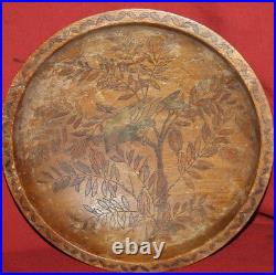 Antique Engraved Hand Painted Wood Bowl