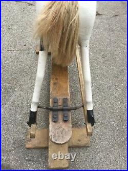 Antique FABULOUS LARGE ANTIQUE FOLK ART Old Paint Wood Glider ROCKING HORSE Vtg
