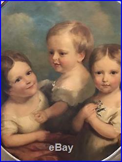 Antique FOLK ART Portrait Painting John J. Hardwood 3 Children of Rev. Rhodes