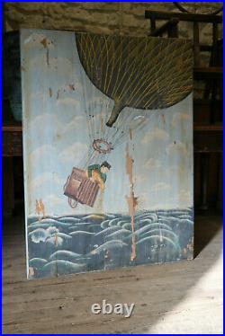 Antique Fairground Painting Panel The Balloonist Haunted House Folk Art