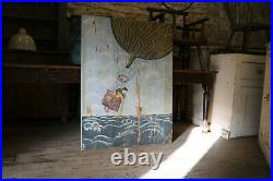 Antique Fairground Painting Panel The Balloonist Haunted House Folk Art