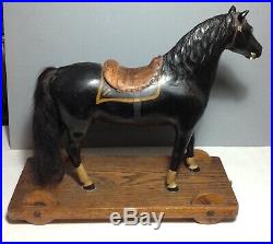 Antique Finely Carved Wood Folk Art Horse Pull Toy Old Original Paint & Leather