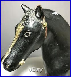 Antique Finely Carved Wood Folk Art Horse Pull Toy Old Original Paint & Leather