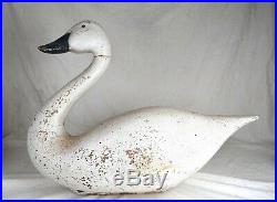 Antique Folk Art Bird Decoy Swan Goose Original Paint Carved Wood Signed 1884