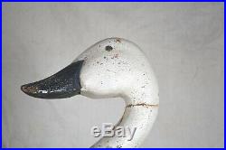 Antique Folk Art Bird Decoy Swan Goose Original Paint Carved Wood Signed 1884