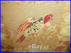 Antique Folk Art Bird/Parrot Needlepoint Petit point Picture Frame