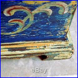 Antique Folk Art Blue Painted, Decorated Box Pennsylvania German Style Iron Hasp