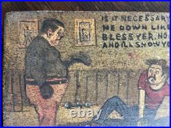 Antique Folk Art Boxers Comedic Painting 1925 Based on a Postcard Antique Folk Art Boxers Comedic Painting 1925 Based on a Postcard