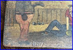 Antique Folk Art Boxers Comedic Painting 1925 Based on a Postcard Antique Folk Art Boxers Comedic Painting 1925 Based on a Postcard