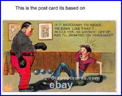 Antique Folk Art Boxers Comedic Painting 1925 Based on a Postcard Antique Folk Art Boxers Comedic Painting 1925 Based on a Postcard