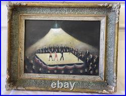 Antique Folk Art Boxing Match Painting Oil on Canvas