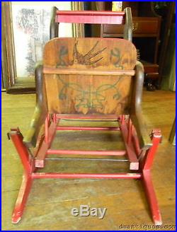 Antique Folk Art Child's Rocking Horse Hand-painted Solid Oak Feeding Chair