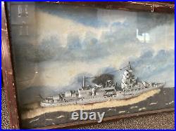 Antique Folk Art Diorama Maritime Ship Picture Framed