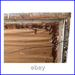 Antique Folk Art Downtown Street Scene Oil Painting on Board