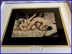 Antique Folk Art Erotic Painting, Circa 1900, Ink, Pencil, Watercolor