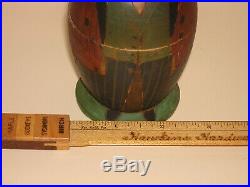 Antique Folk Art Figural Thread String Holder Treen Box Painted Man Top Hat
