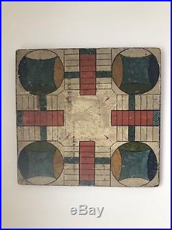 Antique Folk Art Game Board Parcheesi Primitive 19th C. AAFA Gameboard