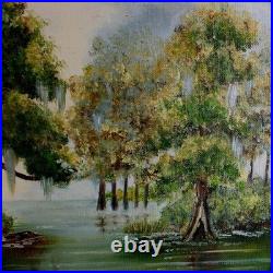 Antique Folk Art Highway Man Style Oil Painting of a Cabin near a Swamp