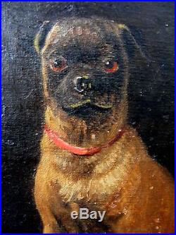 Antique Folk Art Naïve Painting of a Pug Dog 1862