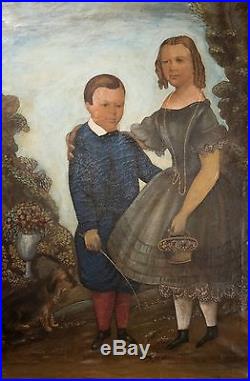 Antique Folk Art Oil Painting Late 1700's Early 1800's, Childrens Portrait, NICE