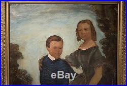 Antique Folk Art Oil Painting Late 1700's Early 1800's, Childrens Portrait, NICE