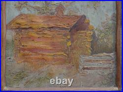 Antique Folk Art Oil Painting Orange Log Cabin By Big Tree Princeton New Jersey Antique Folk Art Oil Painting Orange Log Cabin By Big Tree Princeton New Jersey