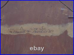 Antique Folk Art Oil Painting Orange Log Cabin By Big Tree Princeton New Jersey