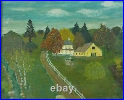 Antique Folk Art Oil Painting of a New England Farm by Unknown Artist