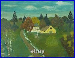 Antique Folk Art Oil Painting of a New England Farm by Unknown Artist