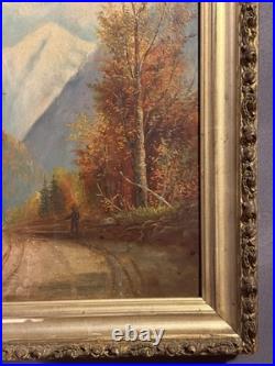 Antique Folk Art Oil on Board Landscape Painting Franconia Notch New Hampshire