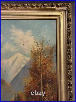 Antique Folk Art Oil on Board Landscape Painting Franconia Notch New Hampshire