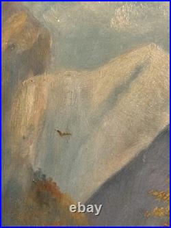 Antique Folk Art Oil on Board Landscape Painting Franconia Notch New Hampshire