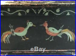 Antique Folk Art PA Dutch Wood Hand Painted Chest Trunk Hearts Birds & Flowers