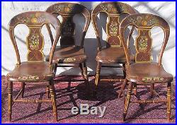 Antique Folk Art Paint Decorated Ohio River Valley Set Of Four Windsor Chairs
