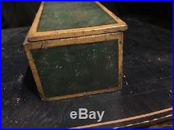 Antique Folk Art Paint Decorated & Stenciled Box, Green Paint, PA. 101/2 x 5 x 4