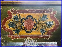 Antique Folk Art Painted & Floral Decorated Pine Wood Blanket Chest