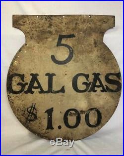Antique Folk Art Painted Sheet Metal Gas Sign Gasoline