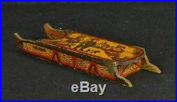 Antique Folk Art Painted Wooden Sled Candy Container WOW