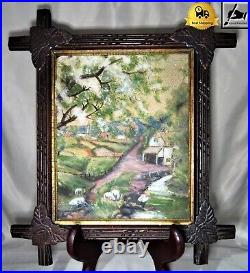 Antique Folk Art Painting Framed Countryside Adirondack Picture