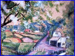 Antique Folk Art Painting Framed Countryside Adirondack Picture