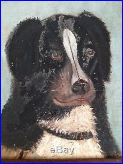 Antique Folk Art Primitive Dog Painting